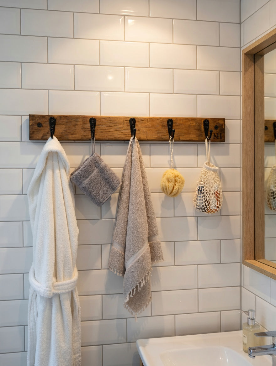 Perchero de Roble Americano con Gancho Metálico Vintage