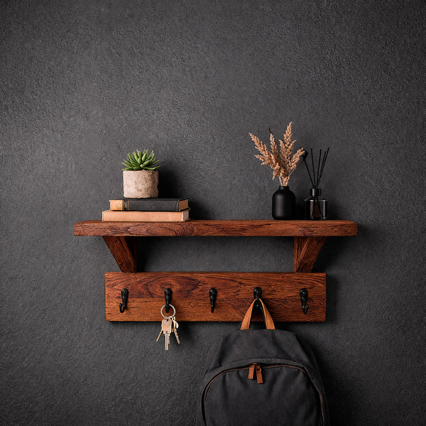 Perchero Roble Macizo con Repisa