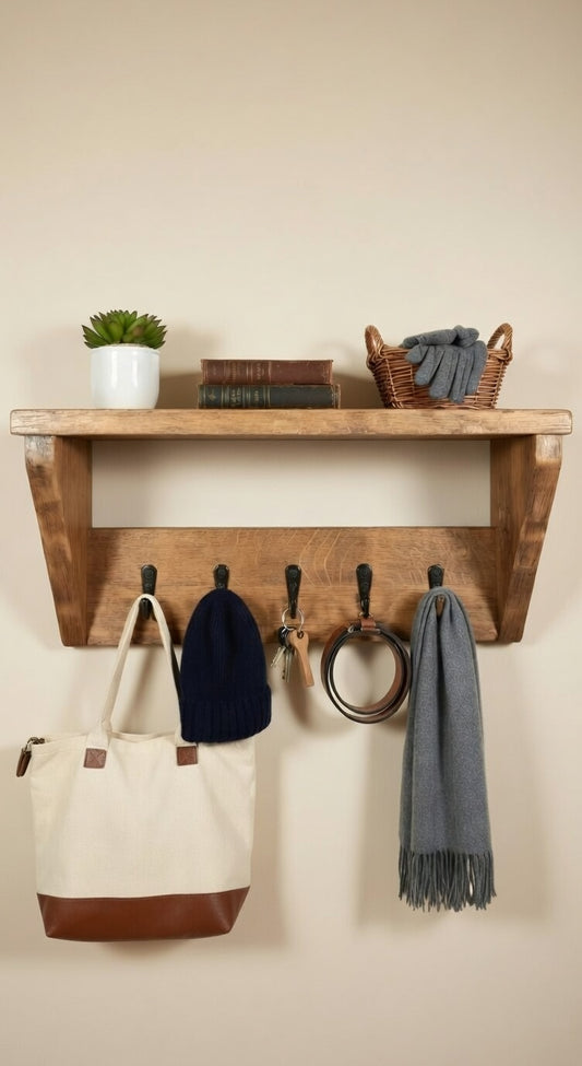 Perchero de roble artesanal de 5 ganchos