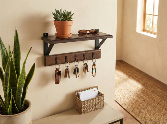 Perchero/organizador industrial de roble