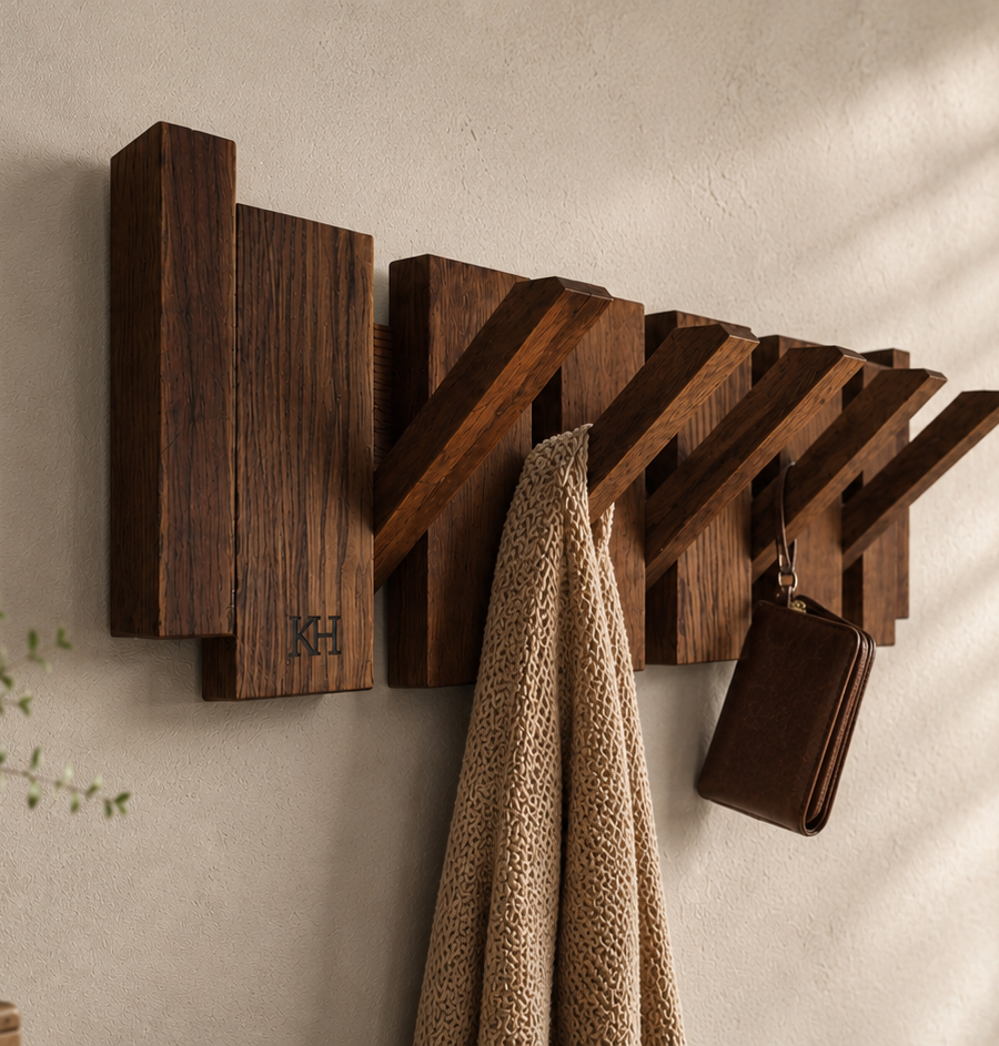Perchero Minimalista de Roble con Ganchos Abatibles | Krelhome